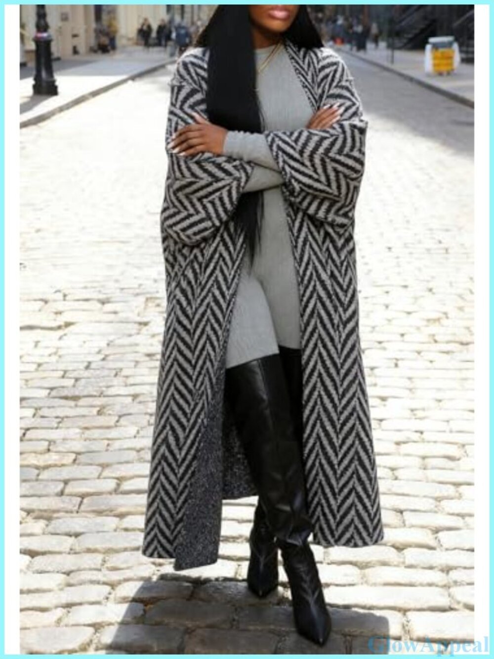 Oversized Chunky Knit Long Cardigan Striped Open Front Sweater - Picture 3 of 4